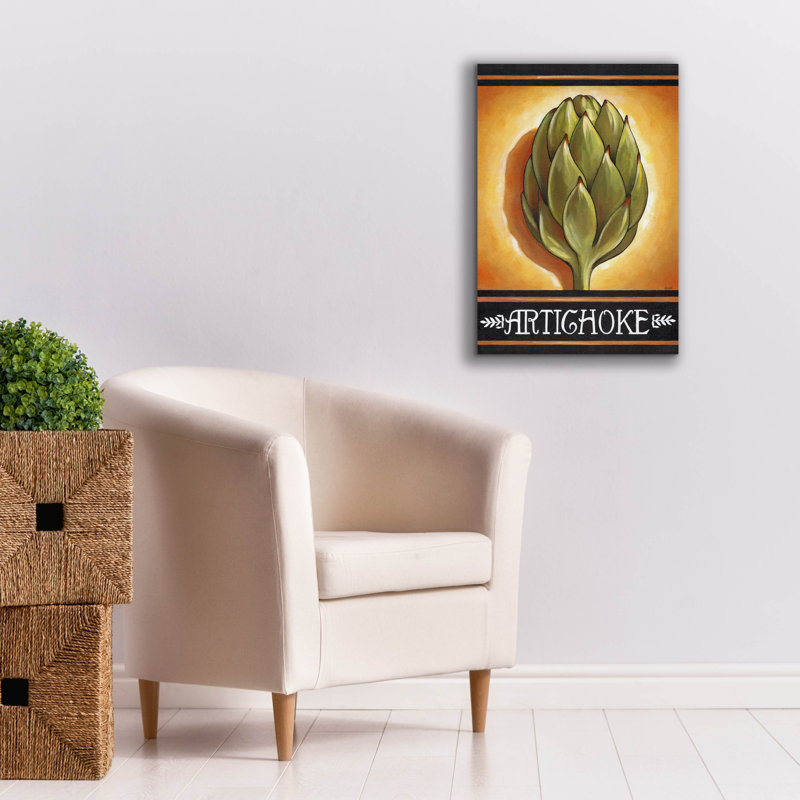 «Market Sign Artichoke» par Cathy Horvath-Buchanan, art mural sur toile, H 26 po x l 18 po x P 0,75 po