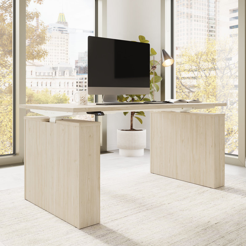 Bush Business Furniture Stratus 60W X 30D Electric Height Adjustable Standing Desk, Natural Elm