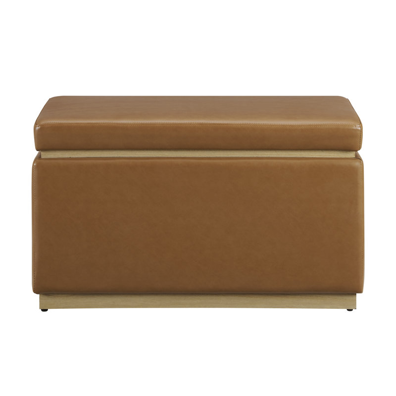 Atreju Faux Leather Ottoman, Caramel Faux Leather, Natural