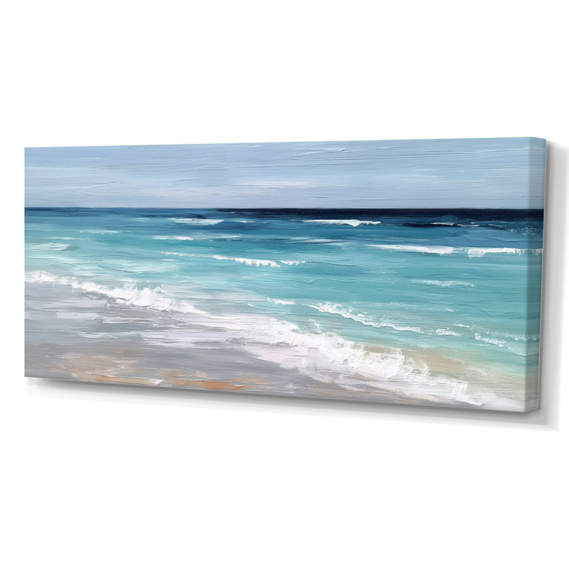 «Blue and White Coastal Beach Wonder», reproduction d'art sur toile, bord de mer blanc, H 28 po x l 60 po, Toile tendue