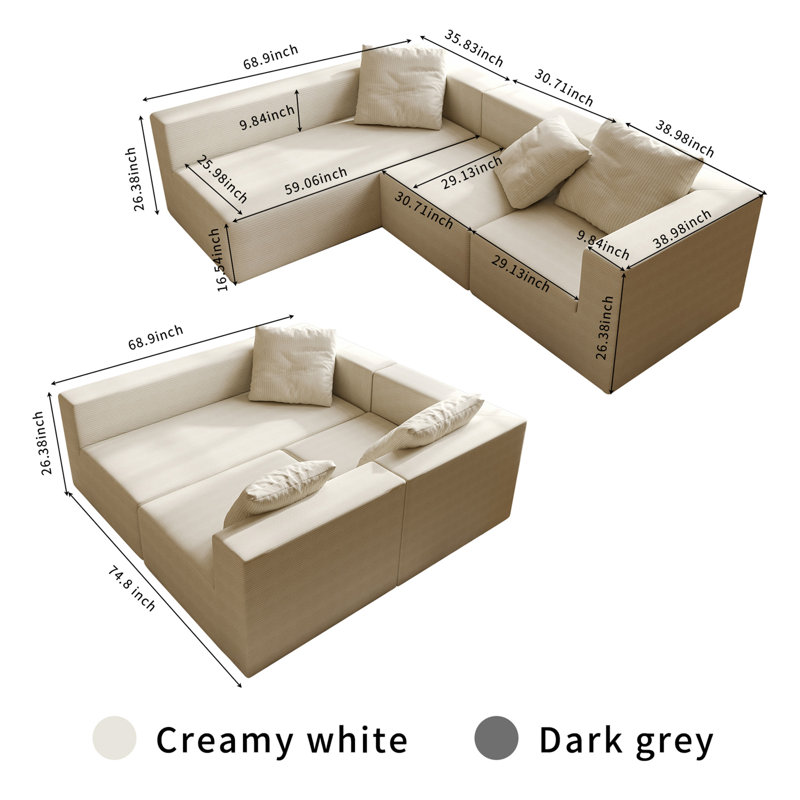 L Shaped Modular Sectional Couches Sofa, Beige