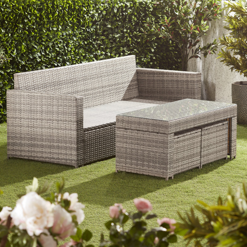Noran 5 Seater Rattan Sofa Set, Light Grey