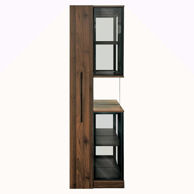 70" Display Cabinet With Glass Doors And Lights, With Multi-Functional Pull-Out Multi-Tier Storage Shelf , Wooden Display Storage Cabinets