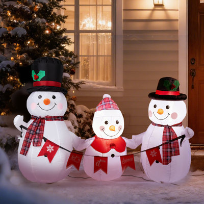 Décoration de Noël famille de bonhomme de neige illuminé 6,2 pi avec bruant