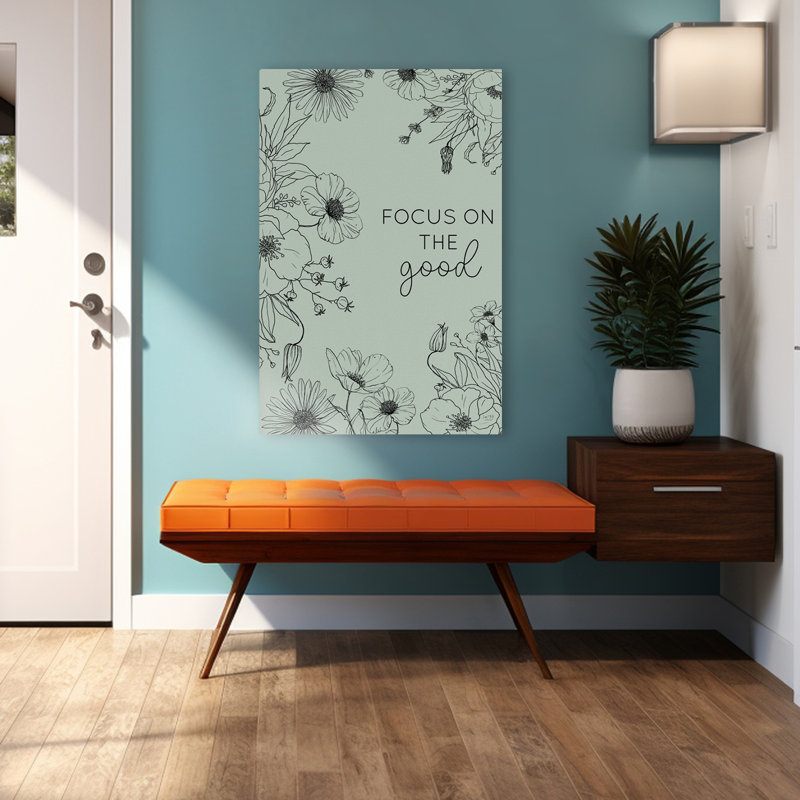 Focus on the Good - Modern Farmhouse Illustration florale, art botanique, verdure, H 32 po x l 48 po