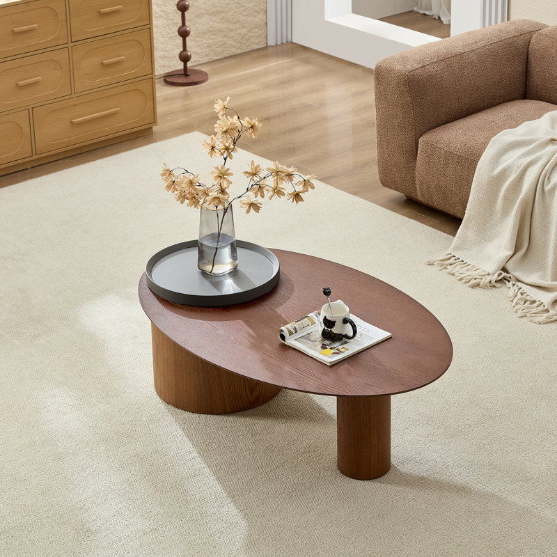  Table basse ovale moderne et luxueuse, centre et table de cocktail sophistiquée pour le salon, gris et noyer, Gris, brun