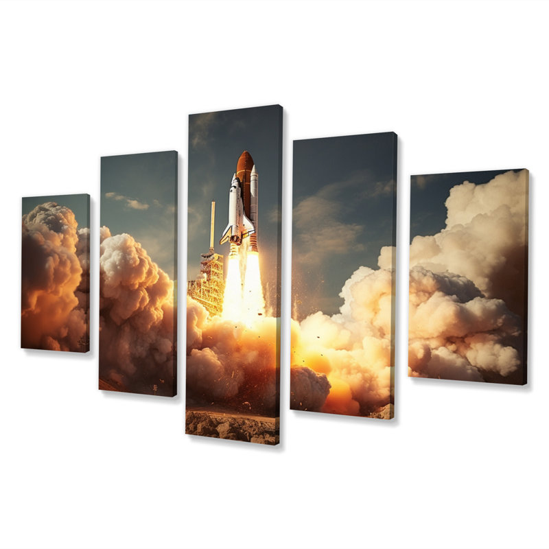 Space Shuttle Epic Launch II - Space Shuttle Canvas Print - 5 Panels