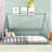 Full Wood House Bed Frame with Built-In Window, LED Light String and Fence-260515603