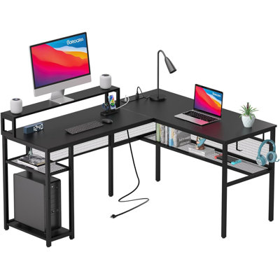 Gestel L-Shaped Metal Base Computer Desk with Power Outlet