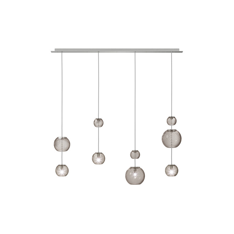 Oto Suspension Lin Smoky Striped Mirrored Steel G9 Ul, Crystal, Glossy White