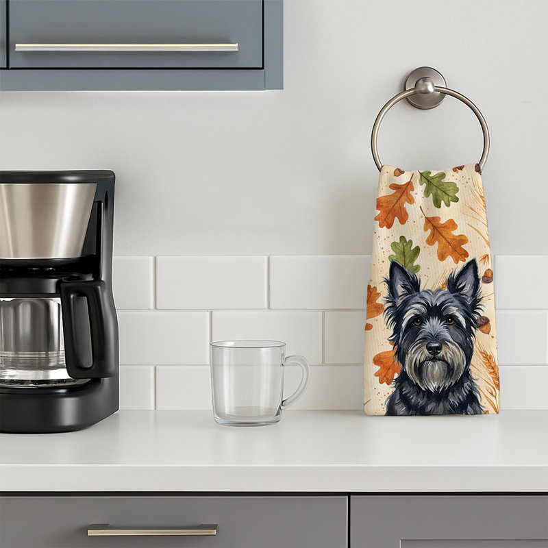 Black Skye Terrier Heirloom Fall Kitchen Towel, Black Skye Terrier