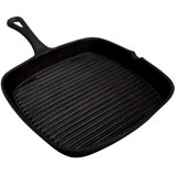 King Kooker Seasoned Cast Iron 9” Square Grill Pan with Handle and Pour Spout