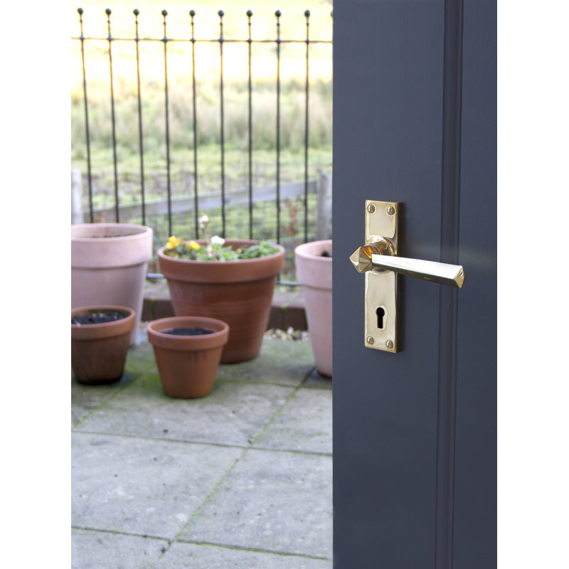 Straight Lock Door Handle, Polished Brass