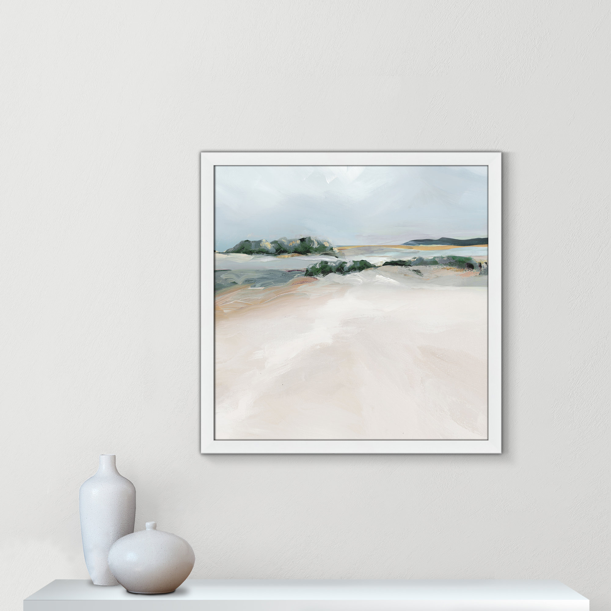 Shimmering Path - Picture Frame Painting on Paper, 28.5" H x 28.5" W x 1.12" D, White Framed