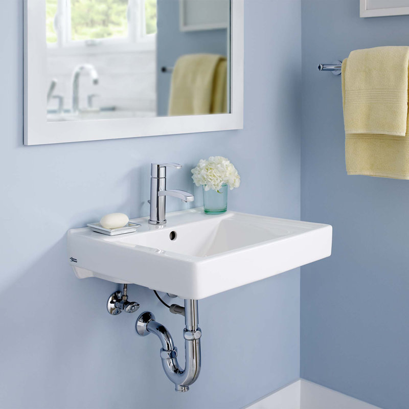 White Ceramic Wall-Mount Rectangular Bathroom Sink with Overflow
