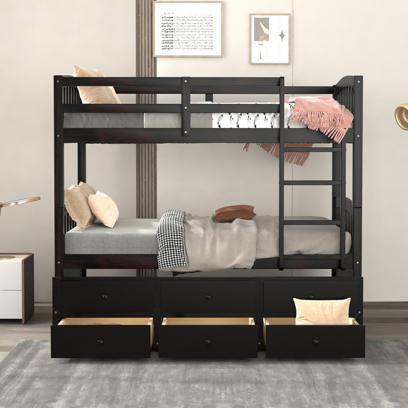 Haileyrose Kids Twin Over Twin Bunk Bed with Trundle, Espresso