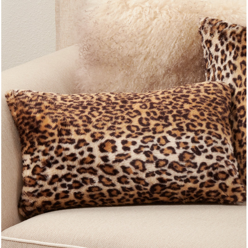 Oversized Brown Faux Fur Cheetah Print Lumbar Pillow