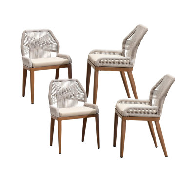 Corrigan Studio® Patio Dining Chair Set 4 Pieces Metal Wicker Rattan Chairs For Outside Porch Garden Kitchen Modern Outdoor Furniture Seating