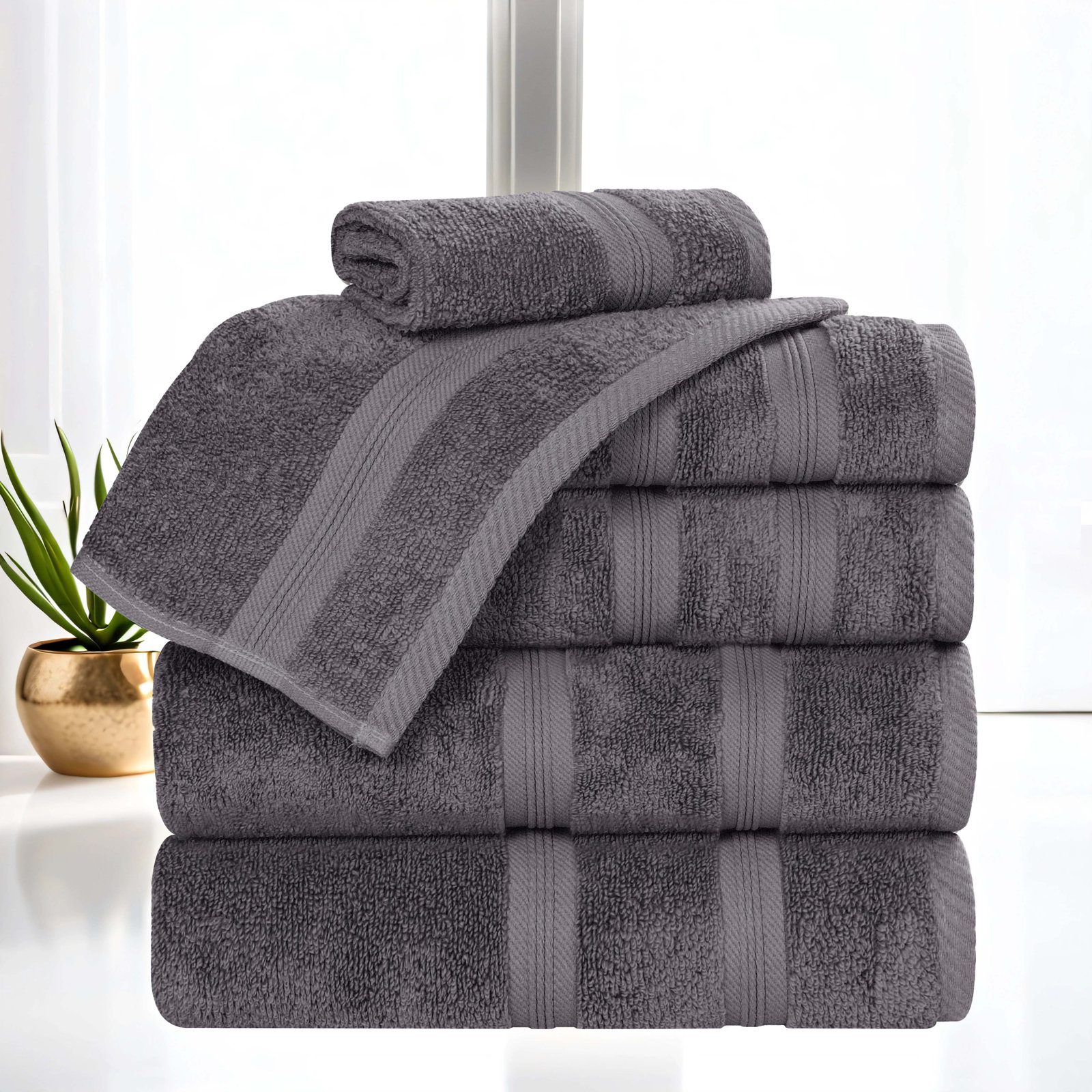 6-Piece Quick-Dry Cotton Towel Set, Gray