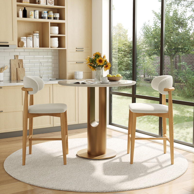 35" Round Counter Height Dining Table - Small Space Kitchen, Glossy Pandora Sintered Stone Top, Bronze Metal Base, Compact Breakfast Nook Table, Easy To Clean