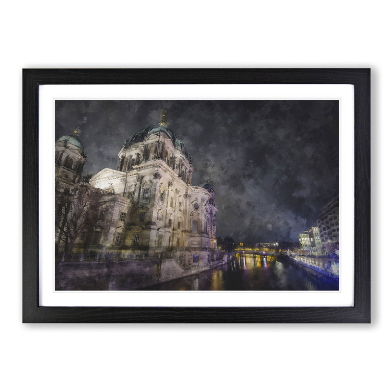 Berlin Cathedral In Germany Painting - Single Picture Frame Print on MDF, Black, 33cm H x 45cm W x 2cm D