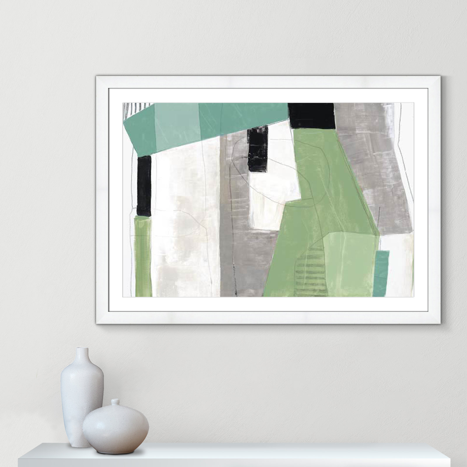 Evergreen Essence by Tom Reeves, White, White Cube Frame - Matted Fine Art Paper Print, 31" H x 43" W x 1.25" D