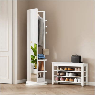 Miroir pivotant sur 360 ° pivotant sur 69 po x 16 po multifonctionnel pleine longueur avec porte-manteau et porte-manteaux avec miroir Miroir de plancher en bois massif