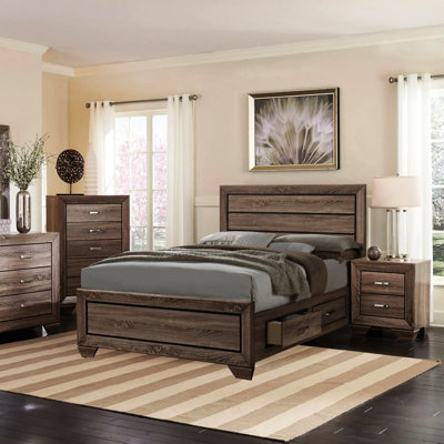 Grand lit de rangement transitionnel avec finition attrayante d'aspect taupe délavé, convenant aux pièces
