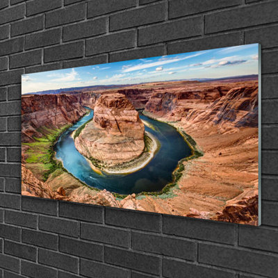 Glass Print Wall Art 100X50cm Image Printed On Glass Decorative Wall Picture Behind Toughened / Tempered Safety Real Glass For Kitchen & Living Room Theme: Grand Canyon River Landscape