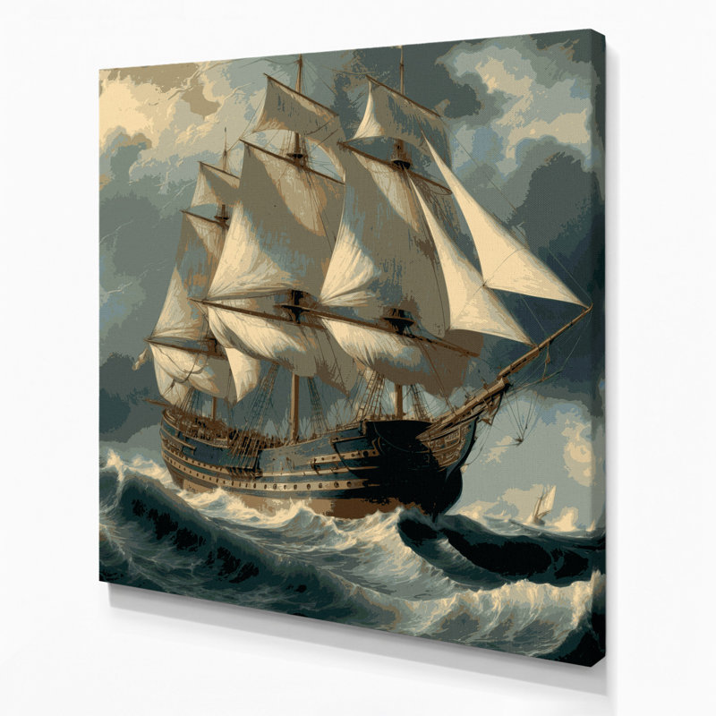 Art nautique sur toile brun, H 12 po x l 12 po
