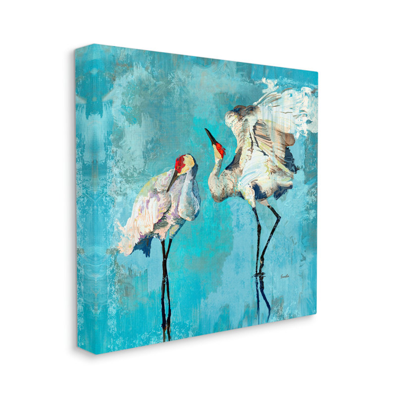 «Cranes on Blue Abstract» par Evelia Designs, reproduction d'art sur toile tendue, H 17 po x l 17 po