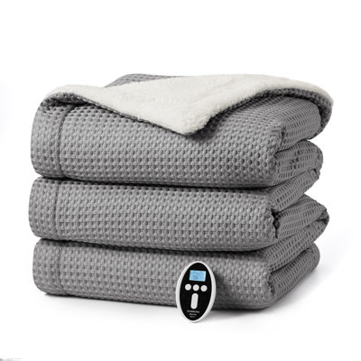 84" x 90" Gray Waffle Fleece Blanket – 6 Heat Levels, 118°F, 1-4H Timer, ETL