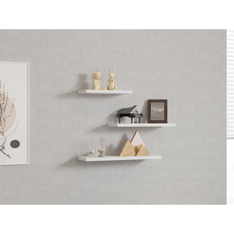 Modern White Wall Shelf (3 Pieces), Melamine Coated Particle Board, 11.8 x 5.5 x 0.8 inches | Sleek Design, Easy Wall Mounting | Perfect for Home Decor & Organizing, Durable & Stylish Storage Solution