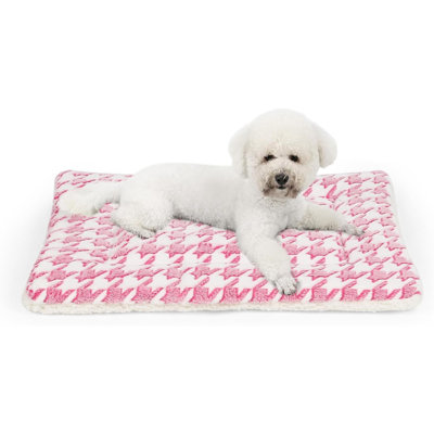 Tapis de lit pour chien, coussin de caisse réversible pour chien de taille moyenne, tapis de lit pour animal portable et doux, coussin de lit pour animal lavable à la machine pour chenil de 24 pouces (rose)