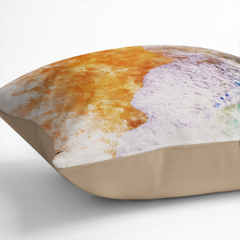 Beach Views Of The Gold Coast Watercolour Square Throw Cushion, 55cm H x 55cm W x 20cm D, Stone