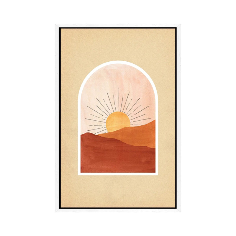 Terracotta Boho Sunrise by Whales Way - Painting on Canvas, White Framed, 66.04cm H x 45.72cm W x 3.81cm D