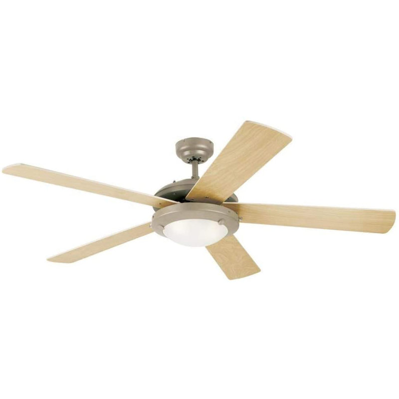 Pointsettia 52'' Ceiling Fan, Brushed Pewter, Light Maple/White