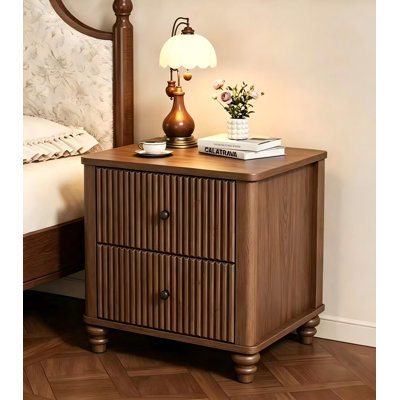 Mid Century Modern Fluted Nightstand, 3 Drawers Wooden Side Table with Metal Handle, 21.65" Wide Bedside End Table for Bedroom Living Room