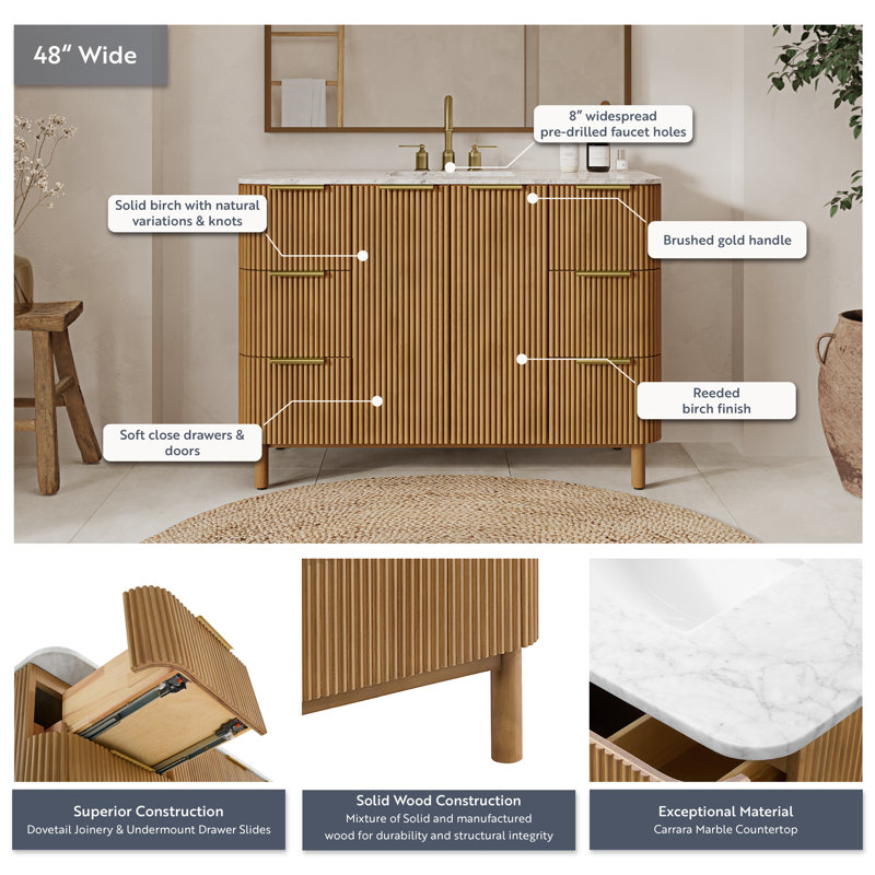 Kensington 48" Bathroom Vanity in Fluted Birch, Reeded Birch