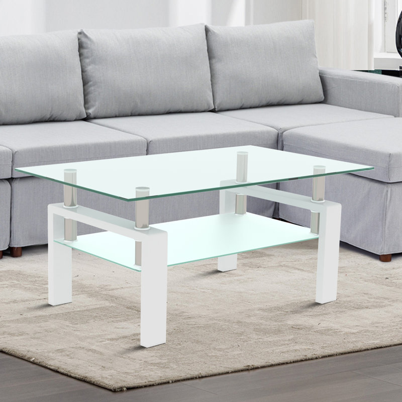 Kenechi Glass Top Single Coffee Table, Transparent, White