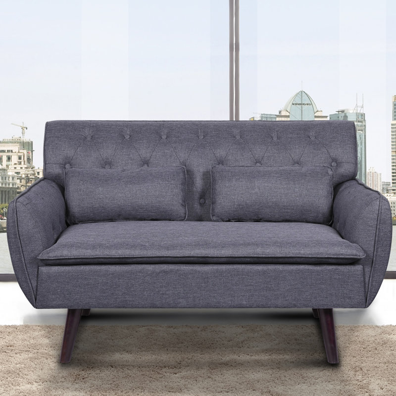 Nicolasa 53.2" Linen Round Arm Loveseat, Dark Gray