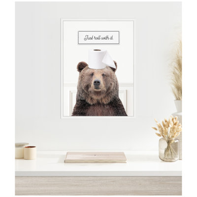 Bear Just Roll with It Bathroom by Amy Peterson Framed Canvas Wall Art Print