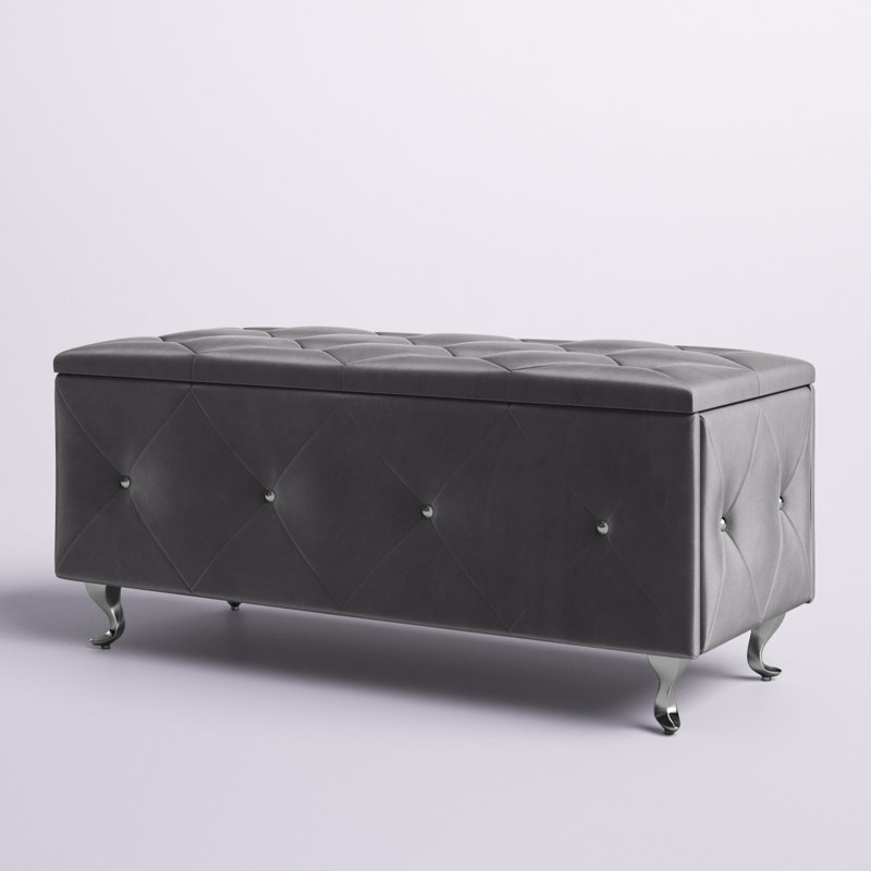 Carnes Velvet Upholstered Storage Bench, Silver Gray, 18.9" H x 42" W x 18.3" D