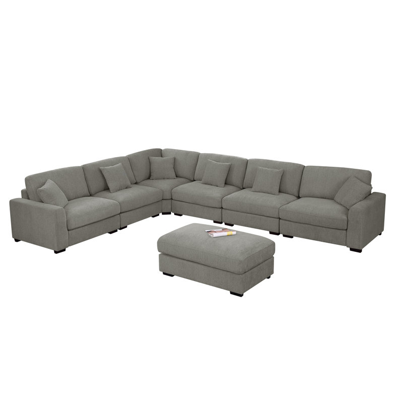 Canapé modulaire en coin 9 pièces Chenille, Polyester gris kaki