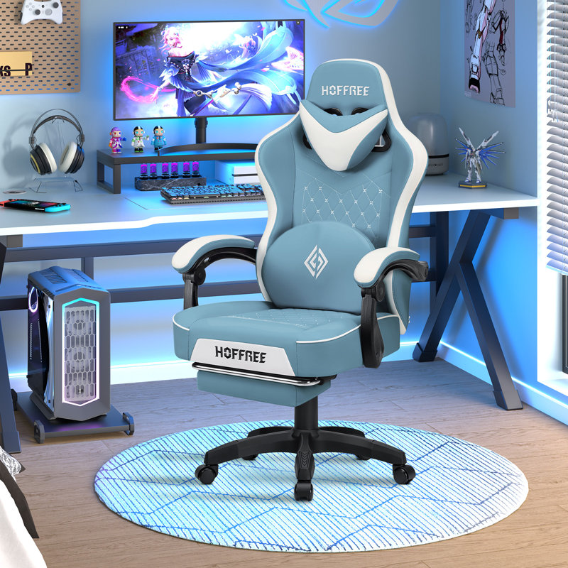 Fauteuil lombaire inclinable et ergonomique Ivy Bronx, Bleu / blanc