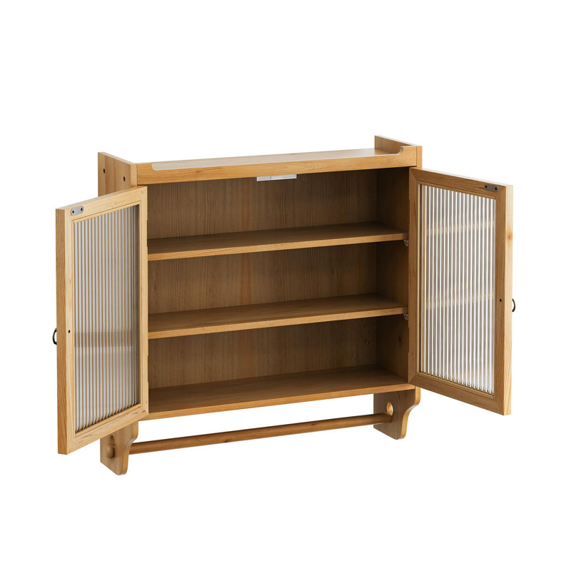 Wood Bathroom Wall Cabinet With Glass Doors, Natural