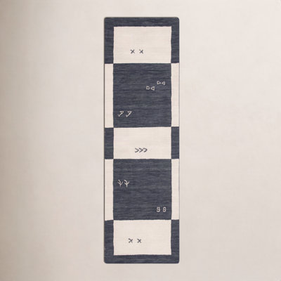 Santiago Cream Black Handmade Wool Geometric Rug