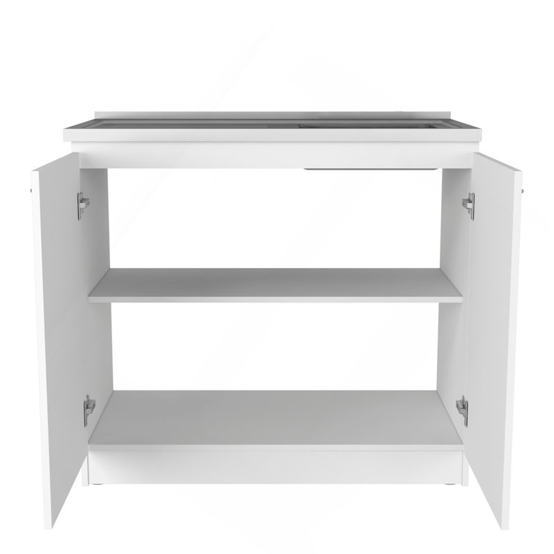 Évier autoportant, armoire à deux portes, deux tablettes, blanc, Blanc