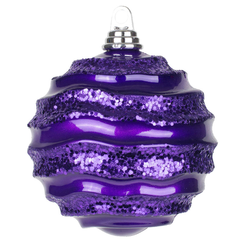 Ornement de Noël boule rayée et scintillante, H 8 po x l 8 po x P 8 po, Noir / Blanc