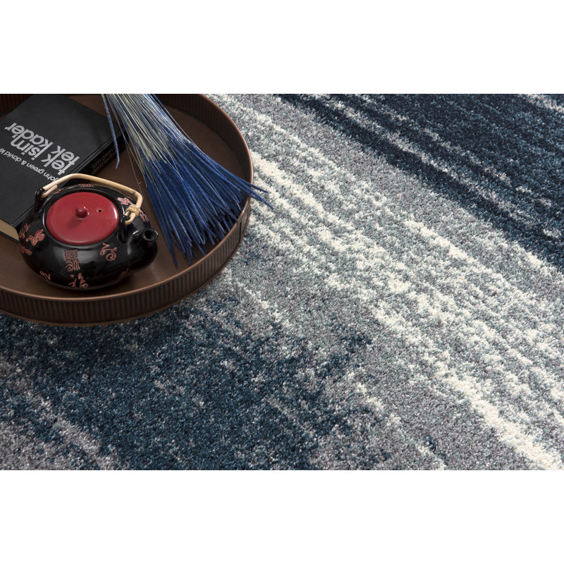 Rug Branch Rivah 2' x 5' (2'3" x 5') Blue/White Abstract Indoor Doormat Rug, Contemporary, Medium Pile, Stain-Resistant Entry Carpet - Front Door, Mudroom, Hallway and Kitchen
